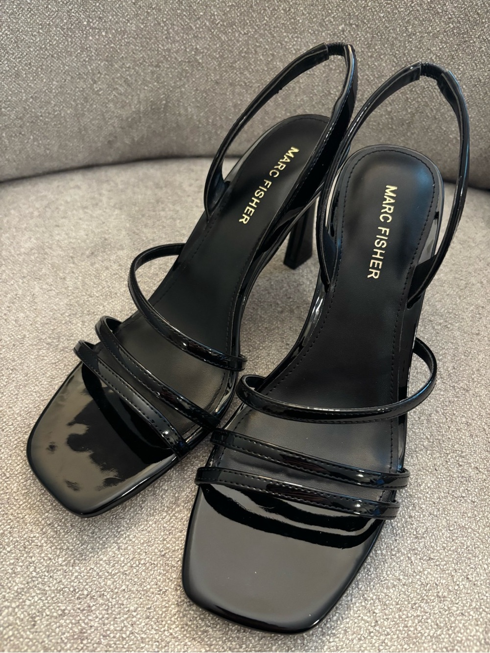 Marc Fisher Nalina Black Patent Multi-Strap Slingback Heels Size 7.5